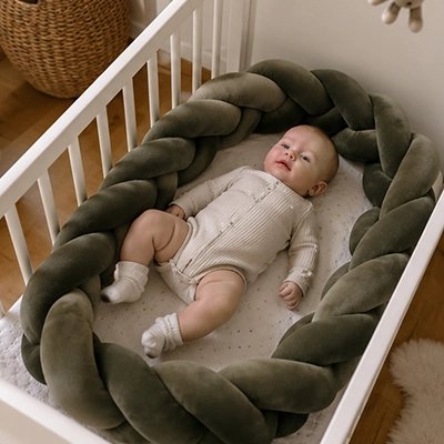 Tresse de lit bébé joyeux et confortable dans son berceau