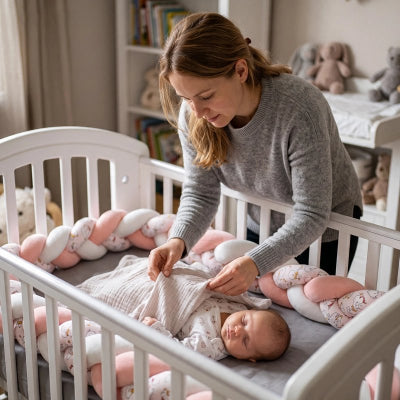 Tresse de lit rose maman couvre bébé dans son berceau